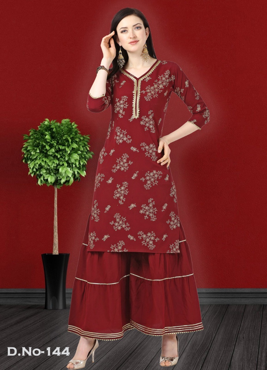 Chicago Vol -1 American Crep Printed Kurti With Sarara - Heavy American Crep, Sizes S-xxl, 3-4th Sleeve, Washable, Cool Dry, Modern Casual Style | Custom Logo, Suitable For Rainy & Summer Seasons