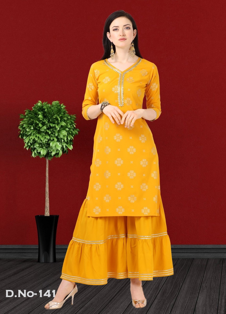 Chicago Vol -1 American Crep Printed Kurti With Sarara - Heavy American Crep, Sizes S-xxl, 3-4th Sleeve, Washable, Cool Dry, Modern Casual Style | Custom Logo, Suitable For Rainy & Summer Seasons