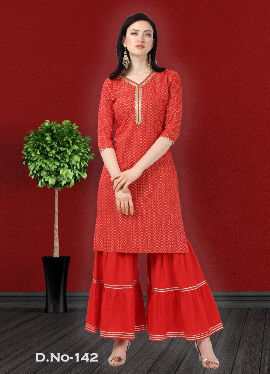 Chicago Vol -1 American Crep Printed Kurti With Sarara - Heavy American Crep, Sizes S-xxl, 3-4th Sleeve, Washable, Cool Dry, Modern Casual Style | Custom Logo, Suitable For Rainy & Summer Seasons