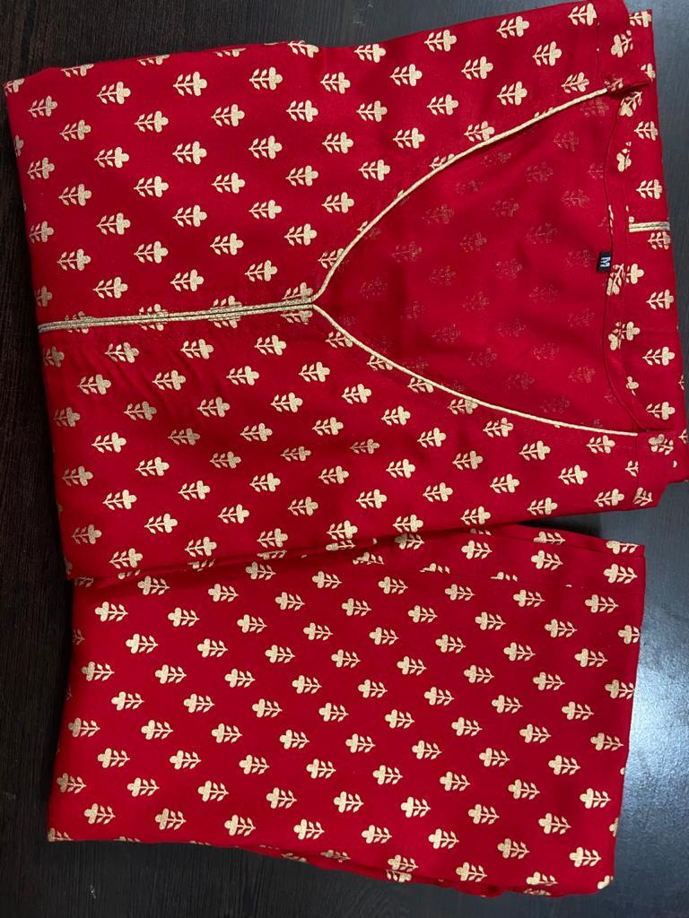 Reyon Fabric Long Kurti With Pant - Size 38-44, Red Color | Trendy Design, Full Sleeves, Ethnic Wear, Washable For All Seasons
