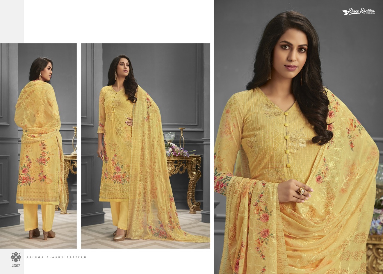 Shalika Vol 62 - Pure Georgette Top With Heavy Santoon Bottom And Inner, Chiffon Dupatta With Aari Work Digital Print | Quick Dry, Hand Wash, All Season Wear