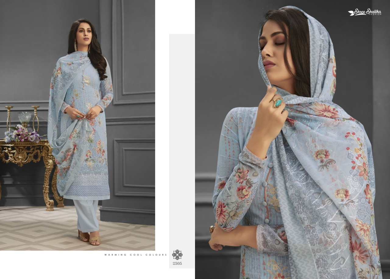 Shalika Vol 62 - Pure Georgette Top With Heavy Santoon Bottom And Inner, Chiffon Dupatta With Aari Work Digital Print | Quick Dry, Hand Wash, All Season Wear