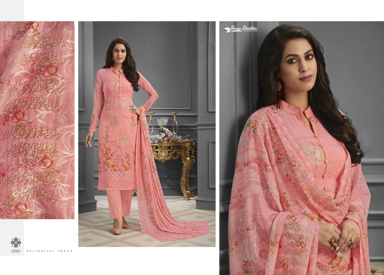 Shalika Vol 62 - Pure Georgette Top With Heavy Santoon Bottom And Inner, Chiffon Dupatta With Aari Work Digital Print | Quick Dry, Hand Wash, All Season Wear