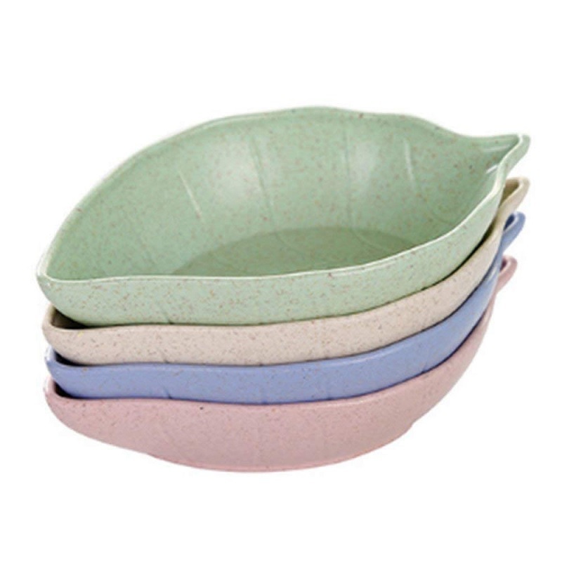 Leaf Shape Chutney Plate (Pack Of 4) - Wheat Straw, 11 X 7 X 2.5 Cm | Durable Material, Random Shade, Ideal For Kitchen Usage