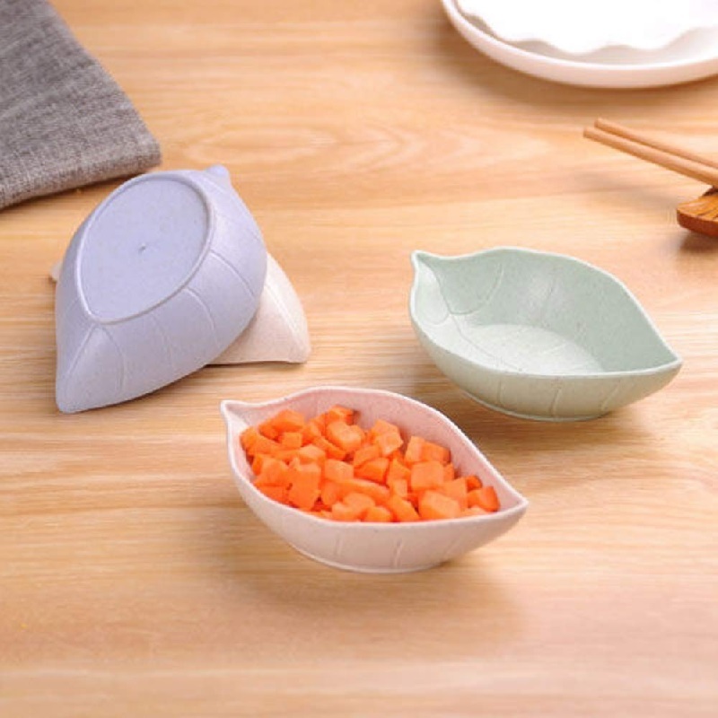 Leaf Shape Chutney Plate (Pack Of 4) - Wheat Straw, 11 X 7 X 2.5 Cm | Durable Material, Random Shade, Ideal For Kitchen Usage