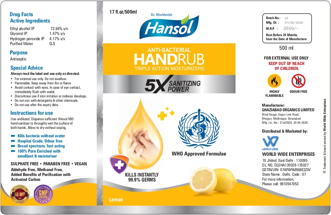 Hansol Lemon Liquid Hand Sanitizer 100 Ml Age Group: Children