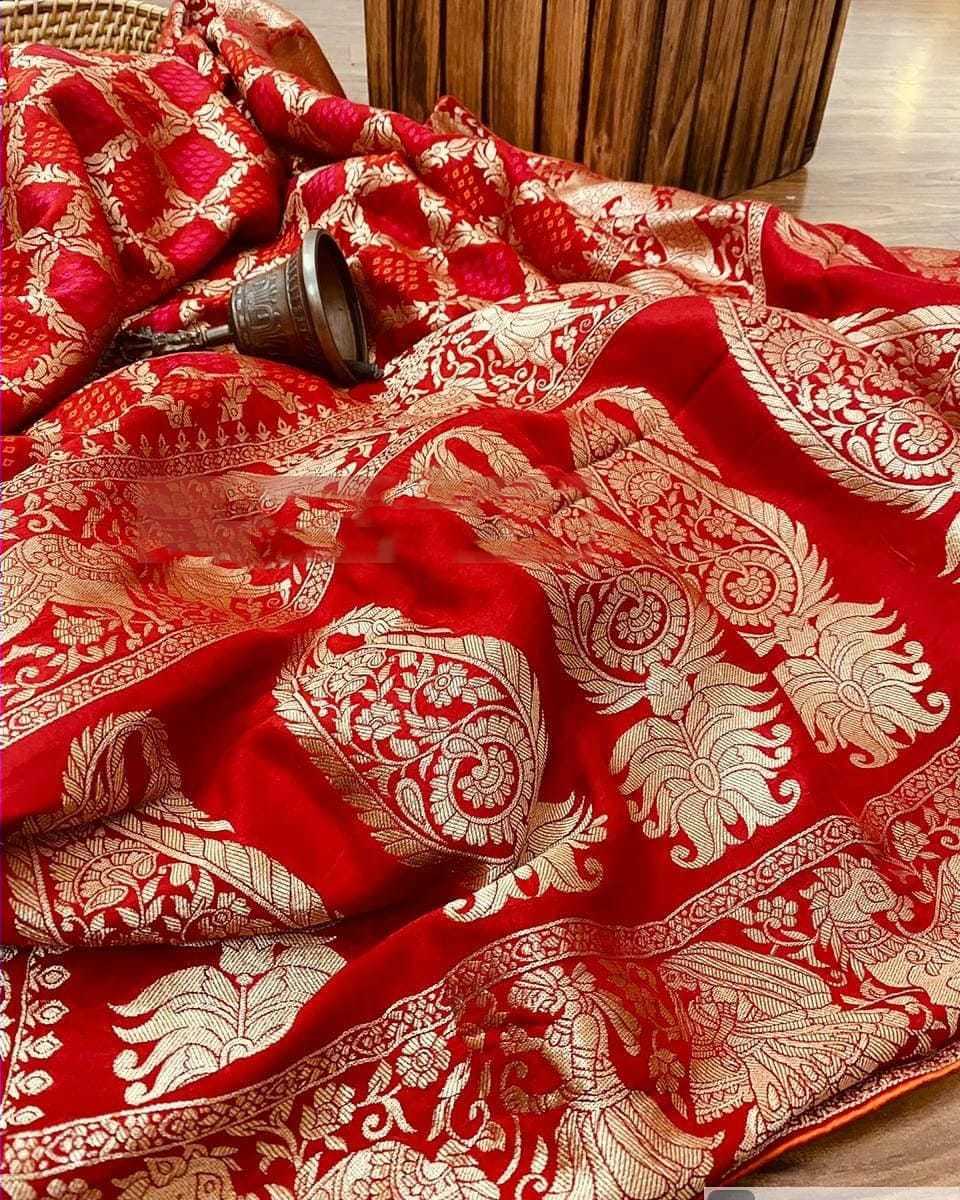 Bandhani Saree - Art Silk With Heavy Zari Waving Border, Multi-color Bollywood Style With Rich Pallu