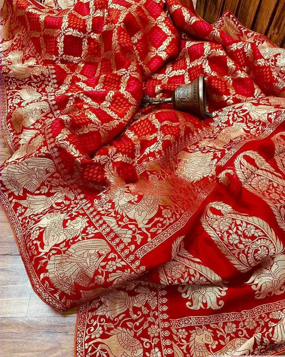 Bandhani Saree - Art Silk With Heavy Zari Waving Border, Multi-color Bollywood Style With Rich Pallu