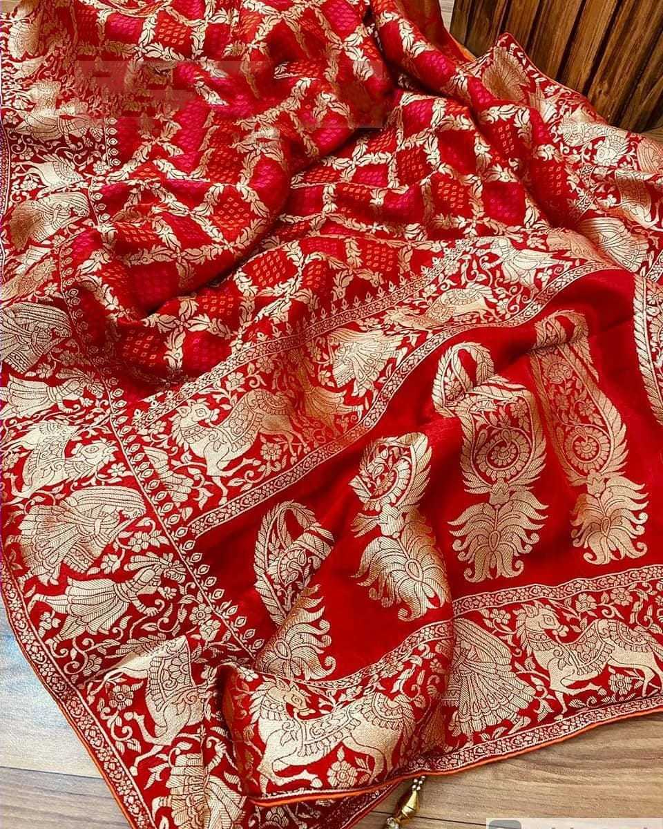 Bandhani Saree - Art Silk With Heavy Zari Waving Border, Multi-color Bollywood Style With Rich Pallu