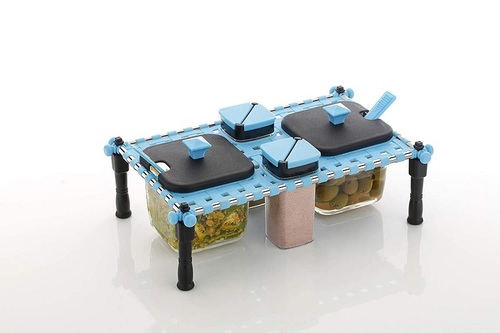 Chaar Pai Spice & Pickle Set - Plastic, 27.2 x 17.3 x 9.4 Cm, Random Color | Ideal Kitchen Spice Rack for Organized Cooking