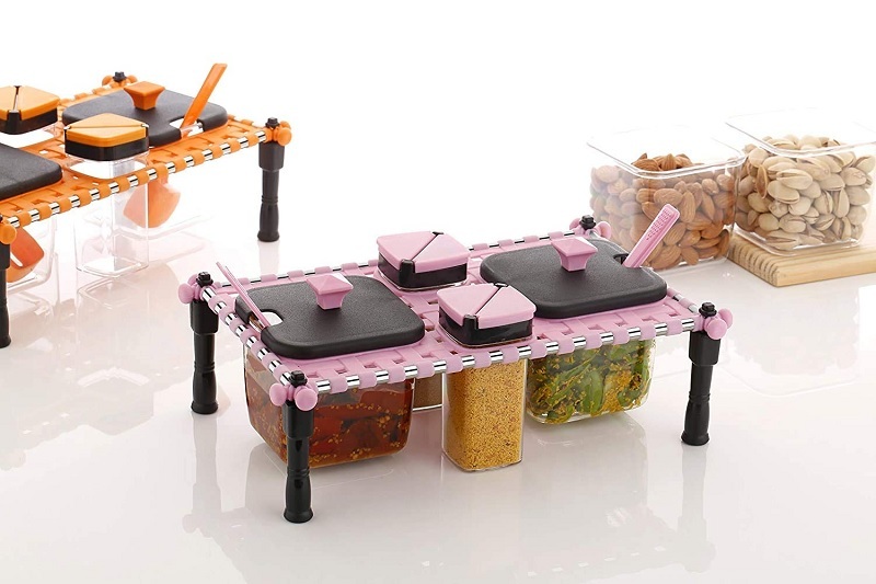 Chaar Pai Spice & Pickle Set - Plastic, 27.2 X 17.3 X 9.4 Cm, Random Color | Ideal Kitchen Spice Rack For Organized Cooking