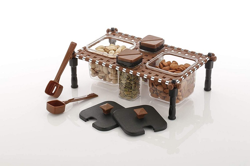 Chaar Pai Spice & Pickle Set - Plastic, 27.2 X 17.3 X 9.4 Cm, Random Color | Ideal Kitchen Spice Rack For Organized Cooking