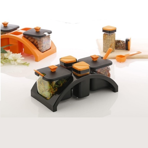 4X Spice & Pickle Set (Square) - Plastic Material, 22.9x13x10 Cm Dimensions | Ideal Kitchen Storage, Random Shade, Perfect for Organizing Spices