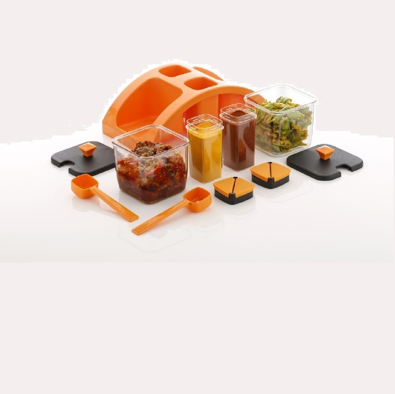 4x Spice & Pickle Set (Square) - Plastic Material, 22.9x13x10 Cm Dimensions | Ideal Kitchen Storage, Random Shade, Perfect For Organizing Spices