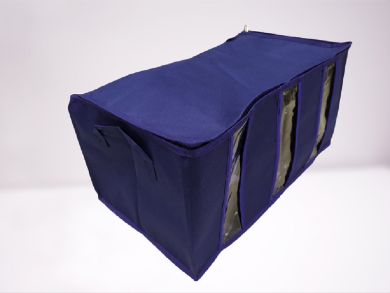 Heavy Quality 3 Partition Folding Storage Organizer - Canvas, 61 X 30.5 X 34 Cm, Navy Blue | Customized Design & Size For Efficient Cloth And Garment Storage