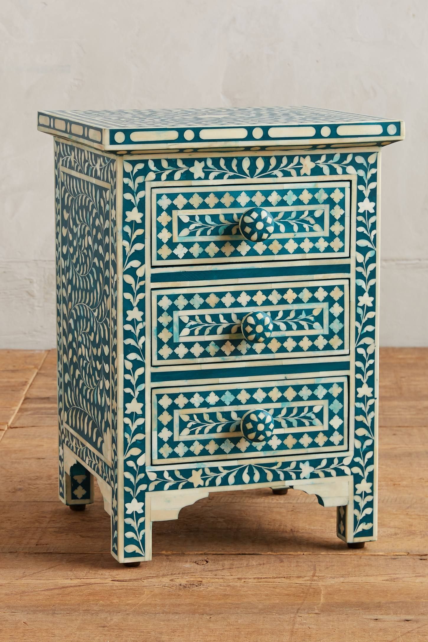 Wood Bone Inlay Nightstand