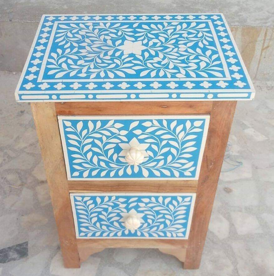 Polished Bone Inlay Bedside Drawer