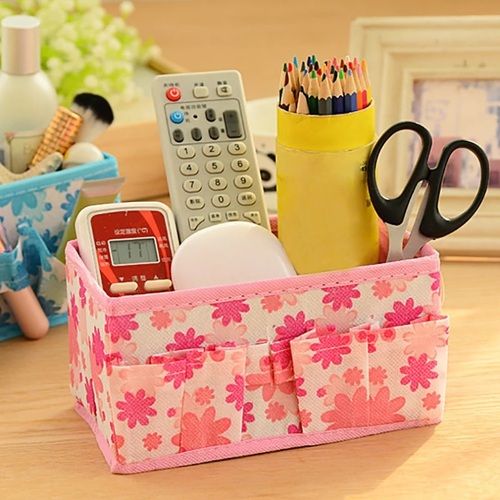 Mini Desktop Cosmetic & Stationary Organizer - Non Woven, 18 x 11 x 10.2 Cm, Random Color | Button Closure, Customized Design Options