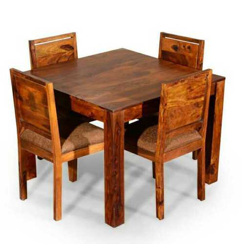 Four Seater Dining Table - Mango Wood, 48x48 Inches | Brown Natural Finish, Modern Style