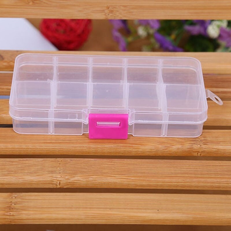 4 Pcs 10 Grids Multipurpose Storage Box - Plastic, 12.5 X 6.7 X 2.1 Cm | Random Colors, Self Adhesive Seal, Ideal For Medicines, Jewelry, Stationery, And More