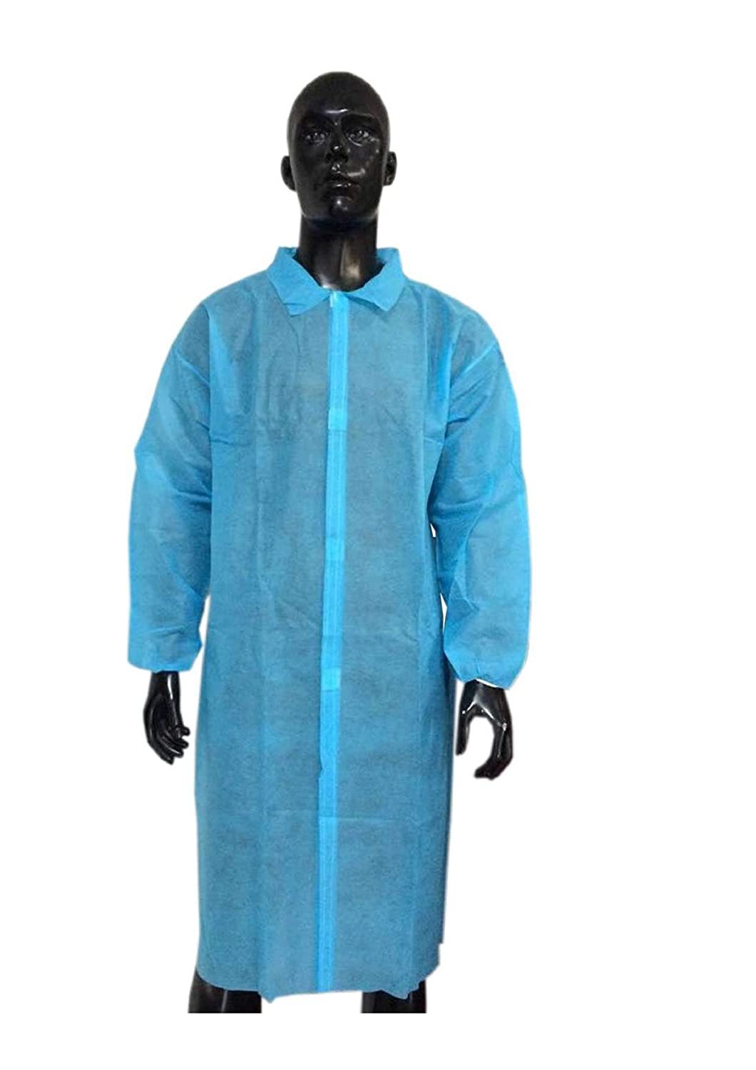 Disposable Lab Coat - Sms, 25 Gsm To Max Size, White & Blue | Medical Grade, Blood & Chemical Resistant, Full Sleeve, Velcro Closure