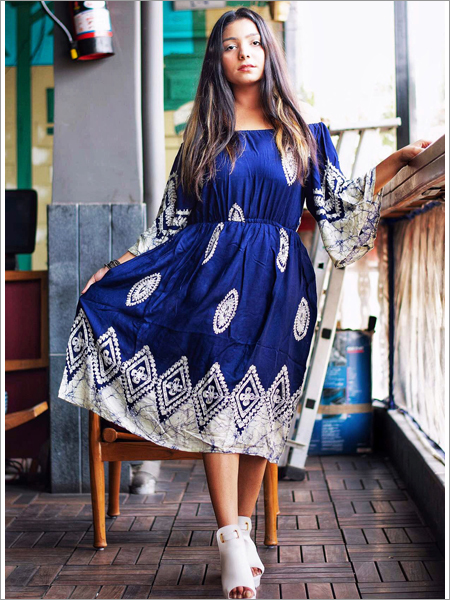 Batik Off Shoulder Dress With Embroidery
