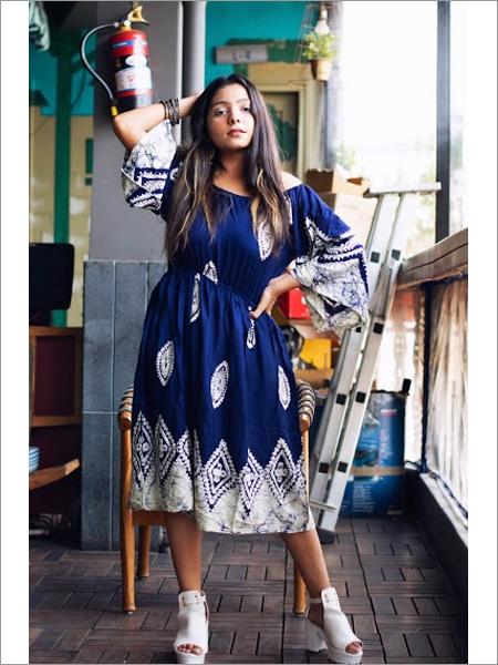 Batik Off Shoulder Dress With Embroidery