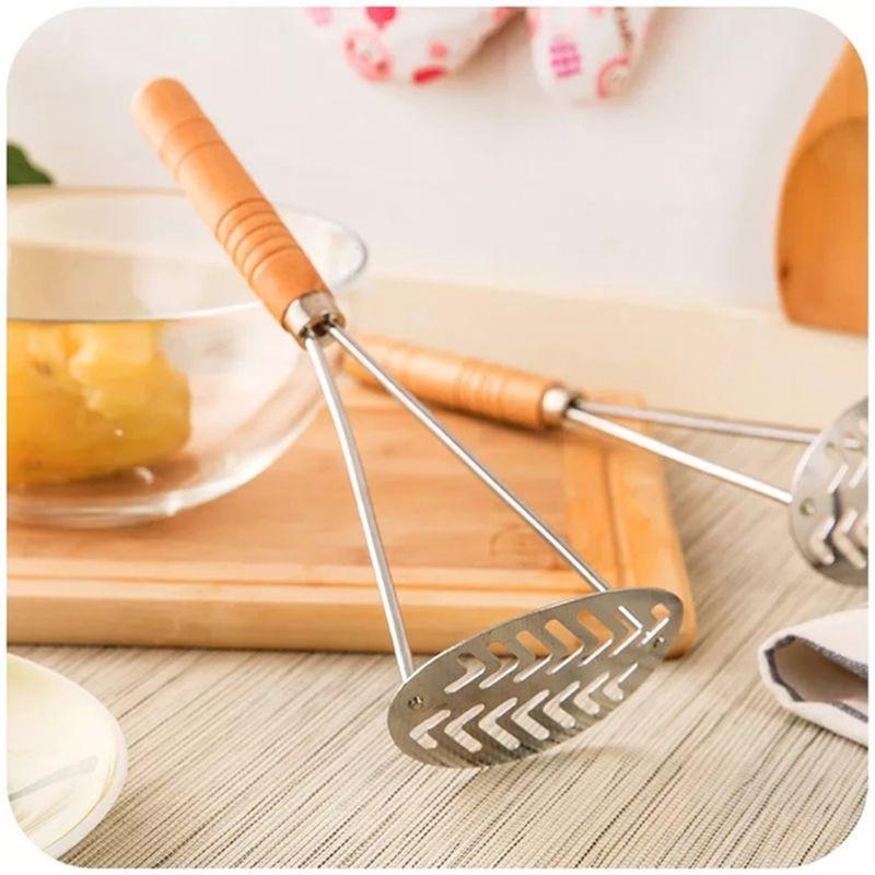 Wooden Handle Potato Masher - Stainless Steel + Wooden, 10 X 7.3 X 25.5 Cm Dimensions, Kitchen Essential For Efficient Mashing