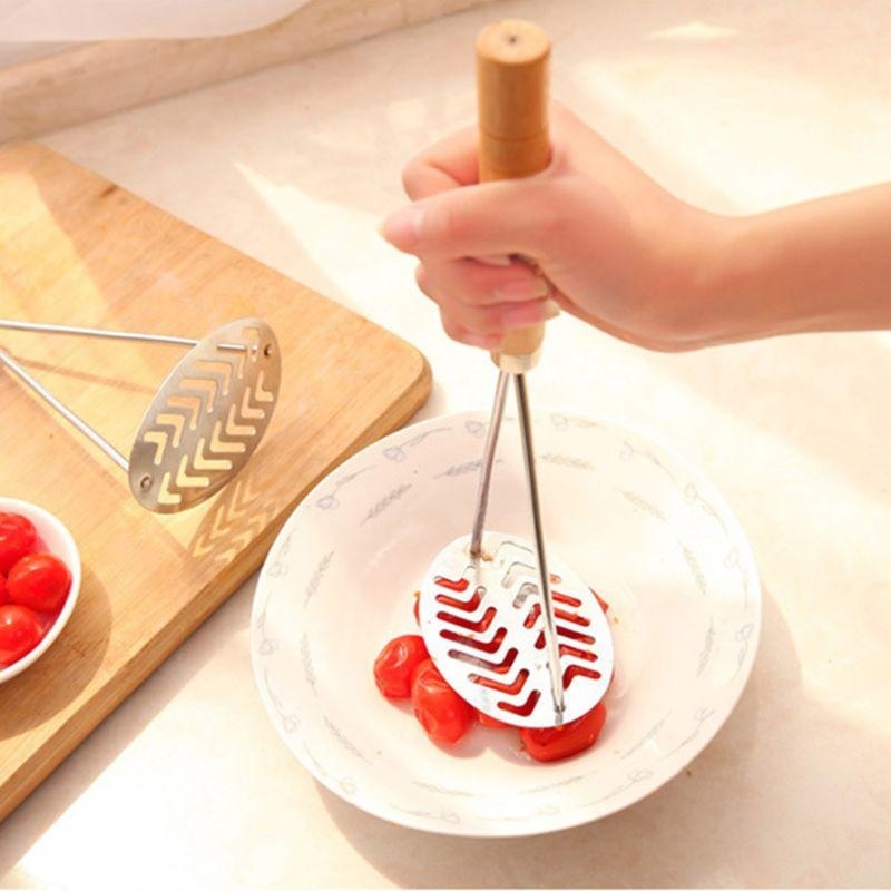 Wooden Handle Potato Masher - Stainless Steel + Wooden, 10 X 7.3 X 25.5 Cm Dimensions, Kitchen Essential For Efficient Mashing