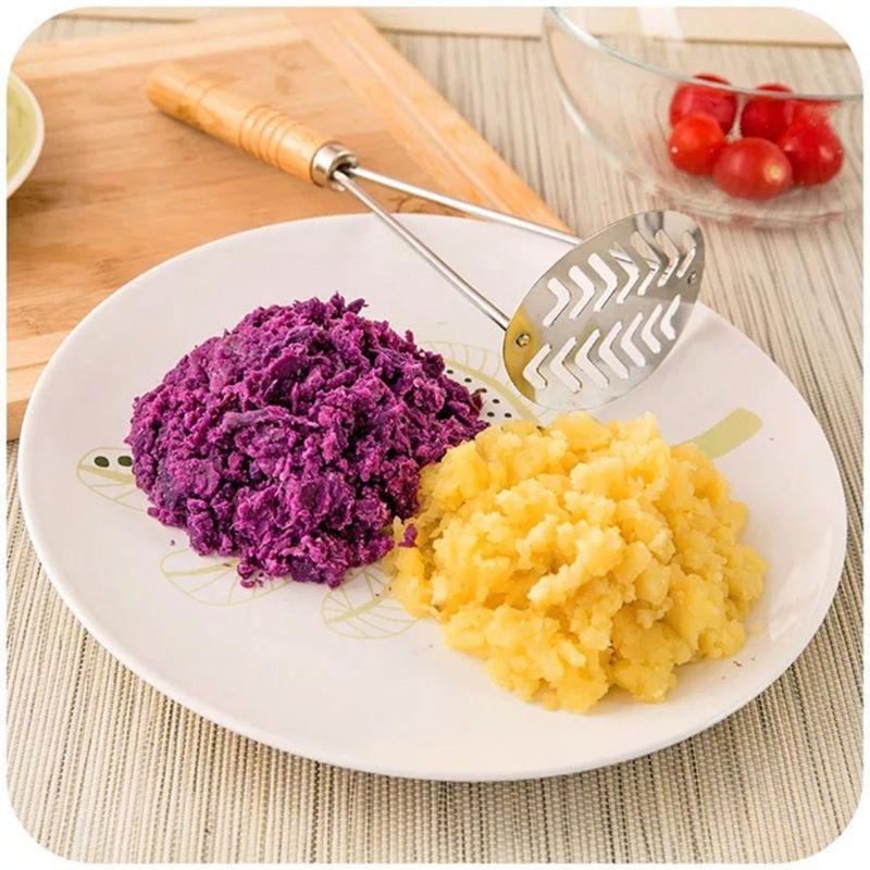 Wooden Handle Potato Masher - Stainless Steel + Wooden, 10 X 7.3 X 25.5 Cm Dimensions, Kitchen Essential For Efficient Mashing