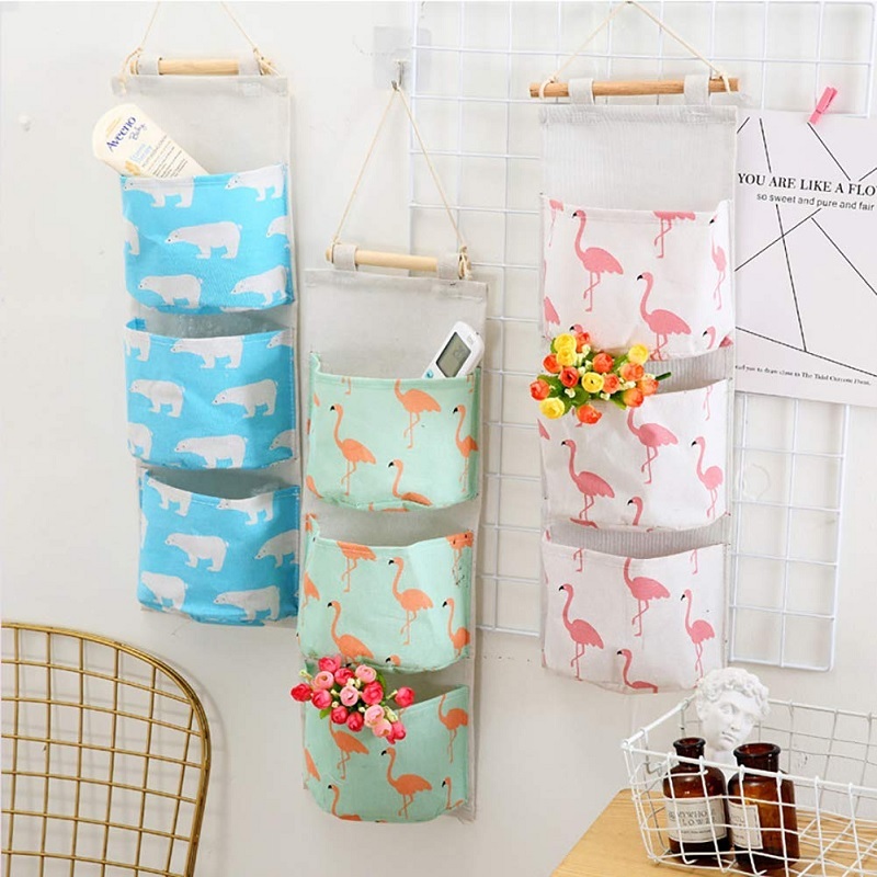 Canvas 3 Layer Hanging Storage Organizer - 19 X 7 X 61.2 Cm | Printed Design, Hand Length Handle, Customizable Color & Size