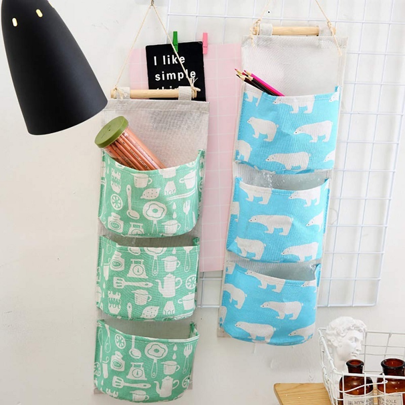 Canvas 3 Layer Hanging Storage Organizer - 19 X 7 X 61.2 Cm | Printed Design, Hand Length Handle, Customizable Color & Size