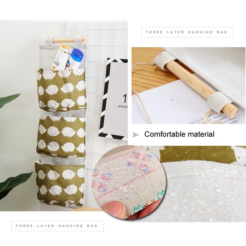 Canvas 3 Layer Hanging Storage Organizer - 19 X 7 X 61.2 Cm | Printed Design, Hand Length Handle, Customizable Color & Size