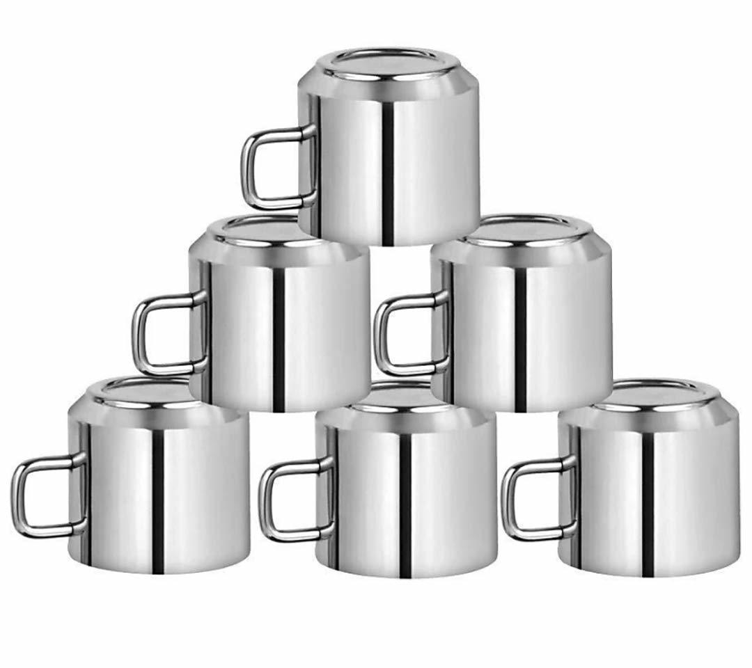 Stainless Steel Coffee Mug Set - 100 Ml Double Wall Cups, Steel Mirror And Matt Finish | Lightweight, Shatterproof, Easy To Clean, Modern Design