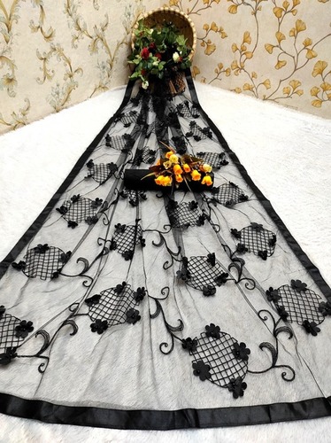 मल्टी कलर लेडीज़ फ्लावर नेट साड़ी