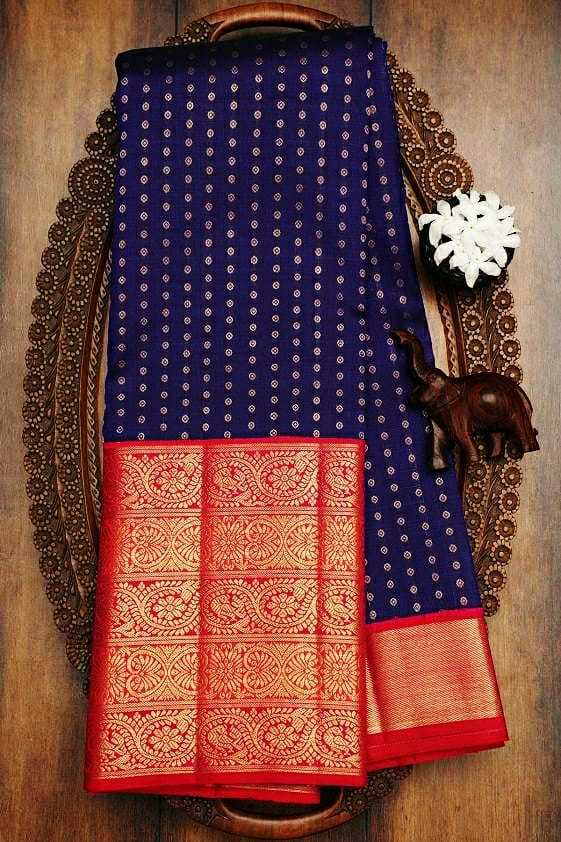 Ladies Soft Lichi Silk Saree - Blue With Golden Zari, Trendy Rich Pallu & Jaquard Blouse Piece, Light Weight & Easy To Drape