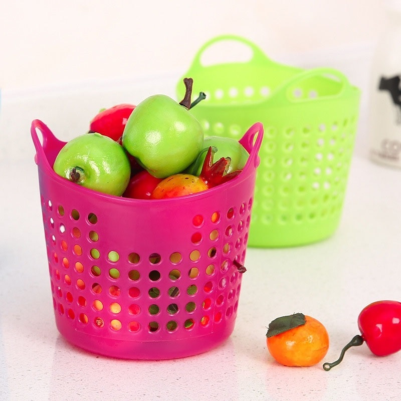 2 Pcs Mini Desktop Storage Basket (Random Color) - Plastic, 12 X 9.8 X 9.9 Cm | Versatile Kitchen Organizers, Lightweight At 70 Gms