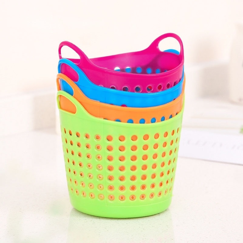 2 Pcs Mini Desktop Storage Basket (Random Color) - Plastic, 12 X 9.8 X 9.9 Cm | Versatile Kitchen Organizers, Lightweight At 70 Gms