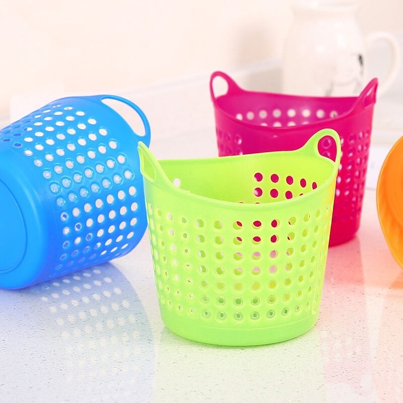 2 Pcs Mini Desktop Storage Basket (Random Color) - Plastic, 12 X 9.8 X 9.9 Cm | Versatile Kitchen Organizers, Lightweight At 70 Gms