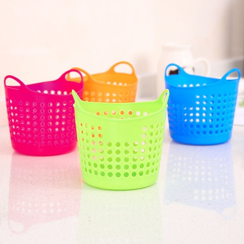 2 Pcs Mini Desktop Storage Basket (Random Color) - Plastic, 12 X 9.8 X 9.9 Cm | Versatile Kitchen Organizers, Lightweight At 70 Gms