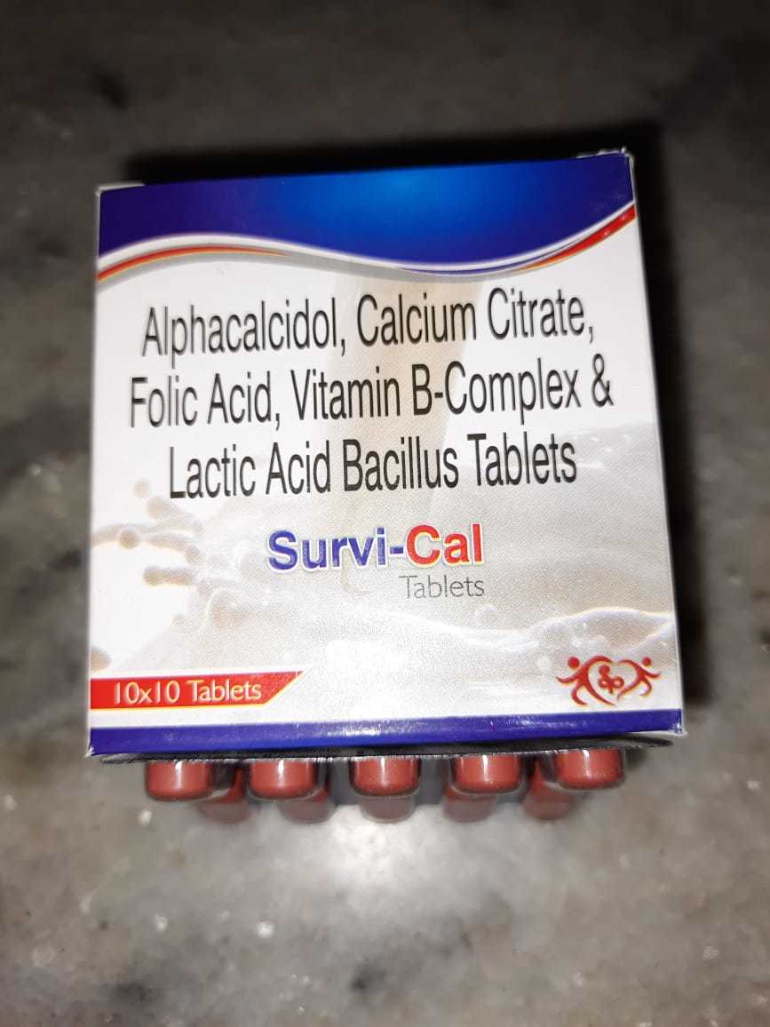 Survi Cal Tablets - 0.25 Mcg Alphacalcidol, 1000 Mg Calcium, 2500 Iu Vitamin A, 50 Mg Vitamin C, 10 Mg Vitamin E | Strengthens Bones, Recommended For Pregnancy & Lactation, Supports Osteoporosis & Rickets