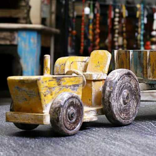 Wooden Gift - Wood, 10x5x4 inches, Yellow | Distressed Finish, Rubber Wheels, Gift Box Packaging