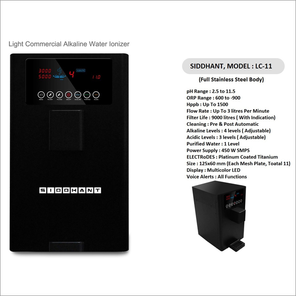 Lc11 Alkaline Water Ionizer - Platinum Titanium Plates, 30x39.5x15.5 Cm , Auto Cleaning, 450w Power, 11 Plates, Wall Mounted Design, 4 Year Warranty