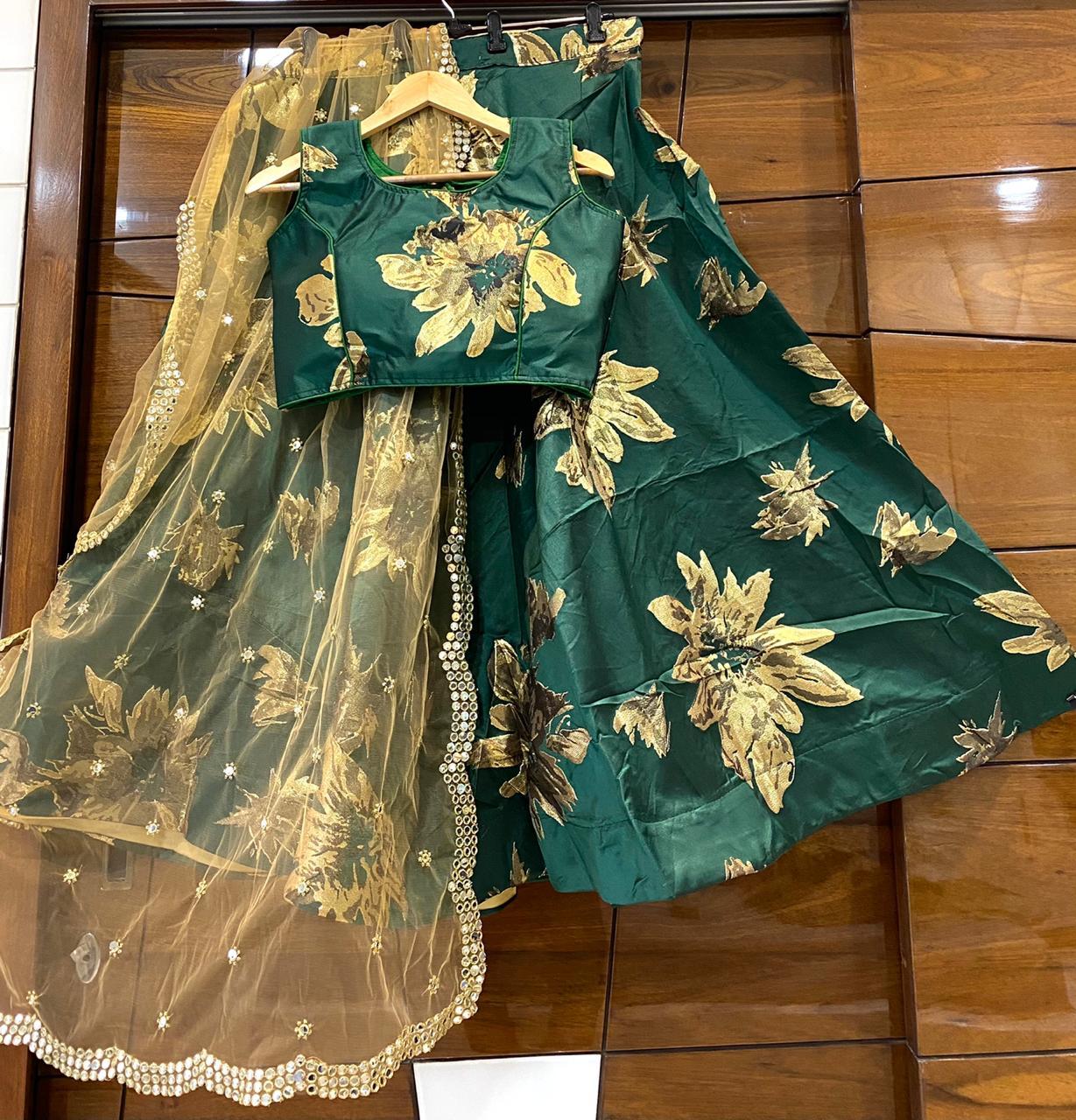 Banarasi Heavy Silk Lehenga - Multi Color Size 42 4 Mtr Flair | Deeply Designed Flower Work Padded Blouse & Net Dupatta