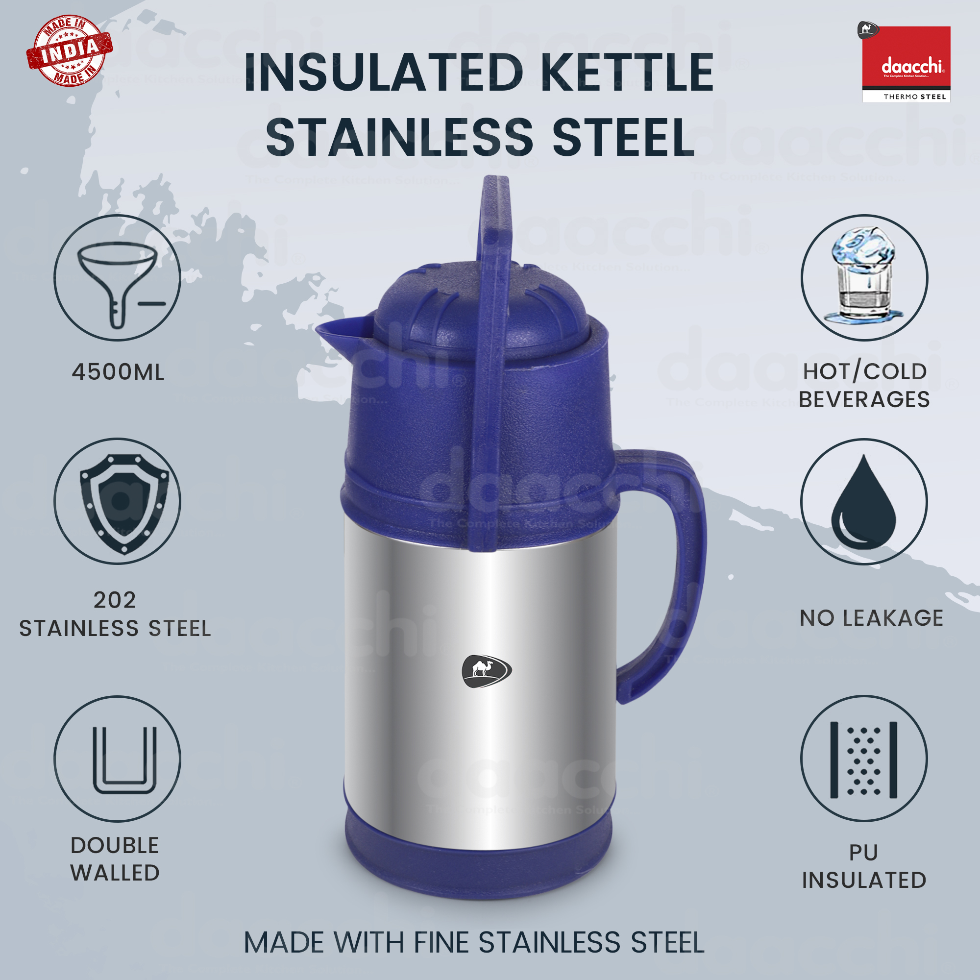 Blue Colored Stainless Steel Insulated Kettle