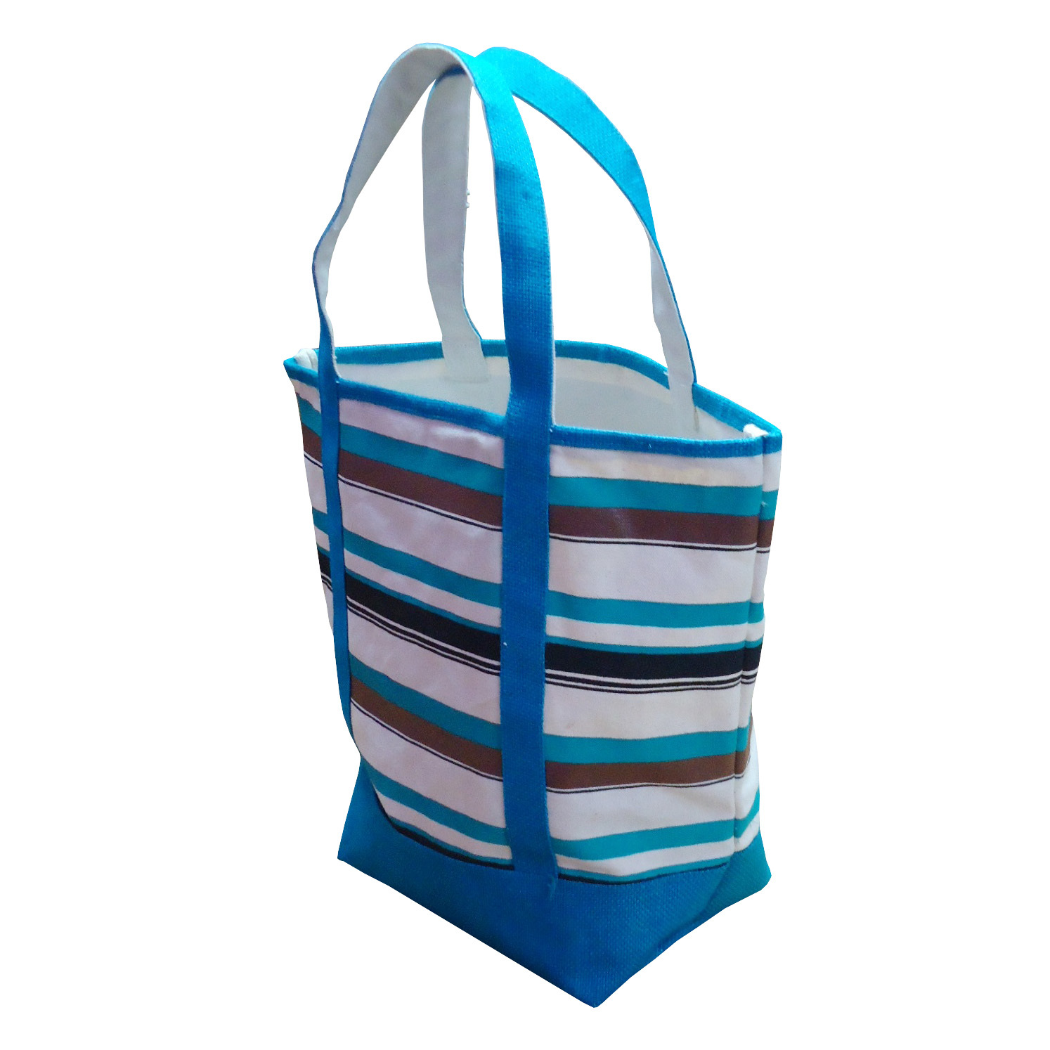 Natural Canvas Tote Bag - 12 Oz Multicolor Striped Print, 32x40x16 Cm, Jute Handle, Open Top