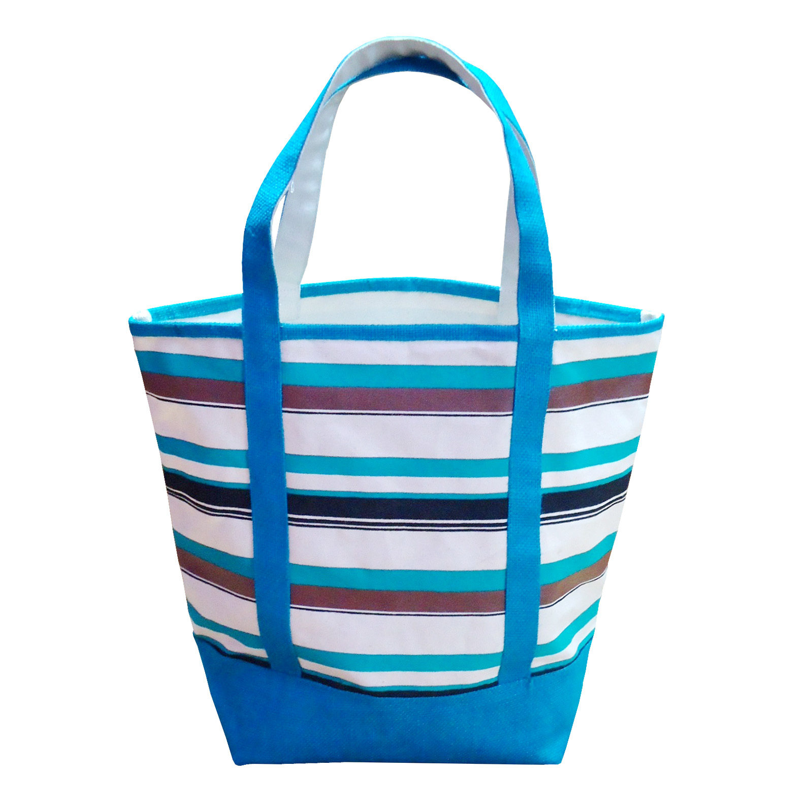 Natural Canvas Tote Bag - 12 Oz Multicolor Striped Print, 32x40x16 Cm, Jute Handle, Open Top