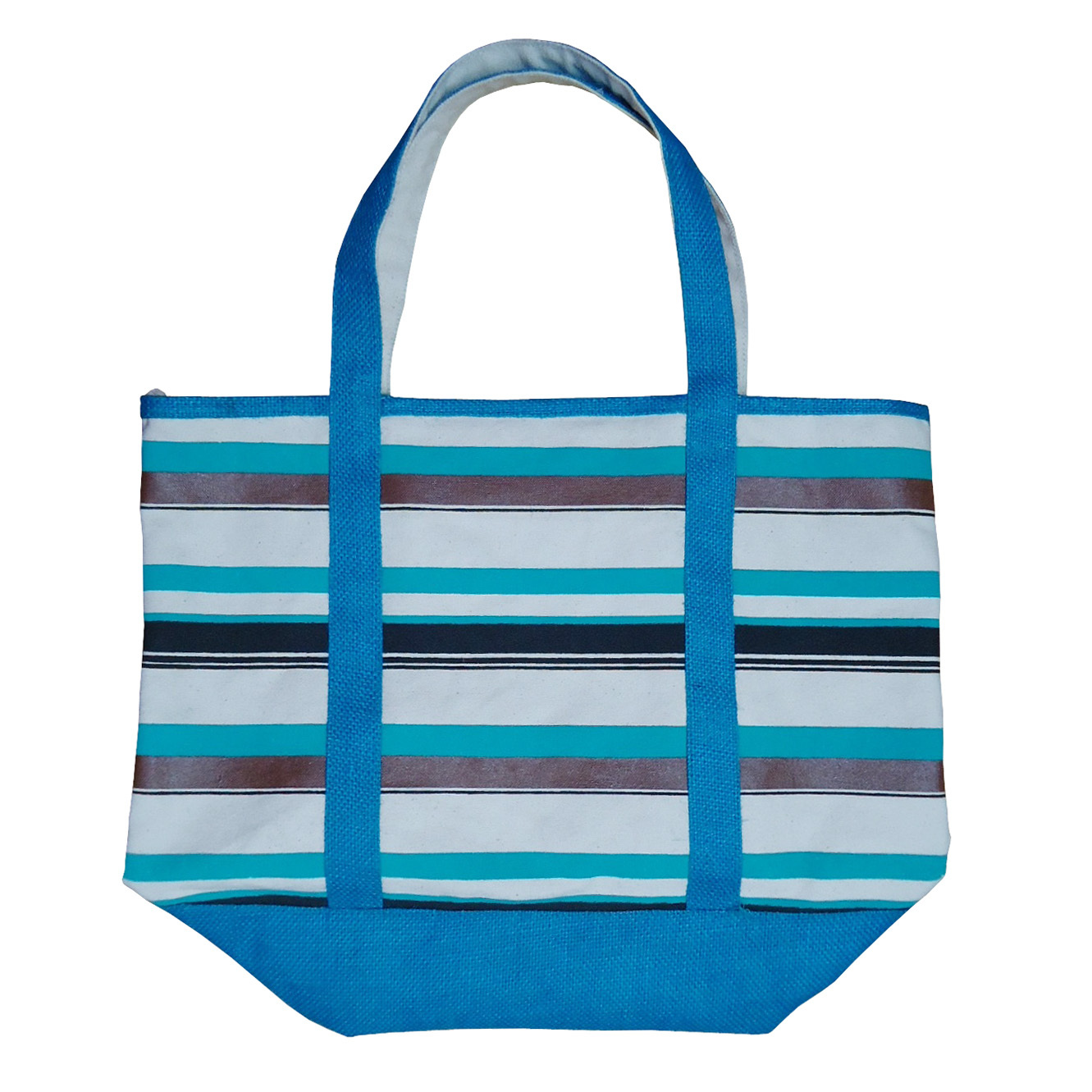 Natural Canvas Tote Bag - 12 Oz Multicolor Striped Print, 32x40x16 Cm, Jute Handle, Open Top