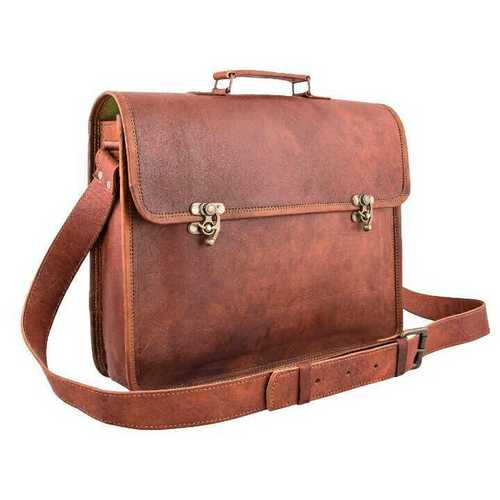 Leather Shoulder Bag - Genuine Leather, 15.75 x 12.2 x 4.75 inches , Brown Messenger Bag with Buckle Closure, Fits 15.6 inch Laptop