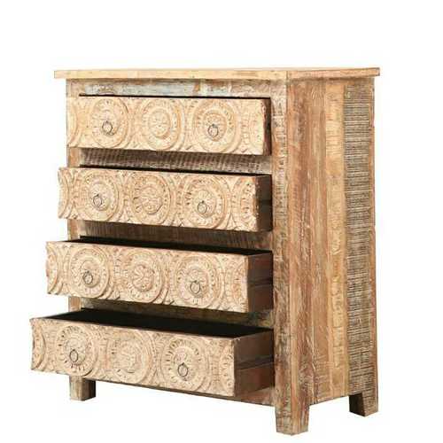 Wooden Cabinet - Solid Wood, 30"W x 16"D x 36"H | 4 Drawers, Natural Finish, Metal Hardware, Assembly Required